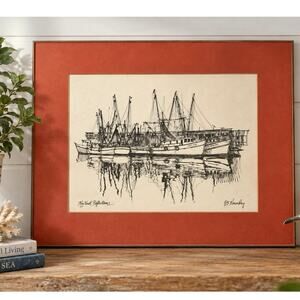 R.E Kennedy Key West Reflections Nautical Shrimp Fishing Boats Florida Art Print
